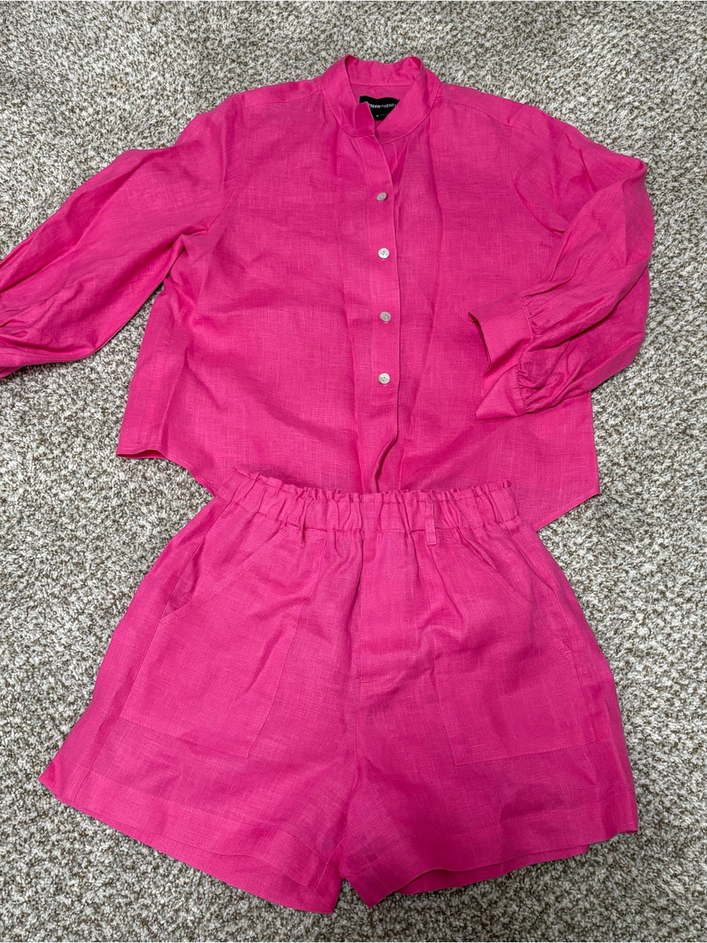 Fifteen Twenty Hot Pink Button-Front Top & Matching Shorts Set